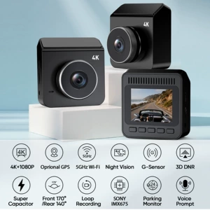V63 4K+1080P Front and Rear Dual Recording High-Definition Night Vision Dashcam Supports Gps Tracking and Parking Monitoring