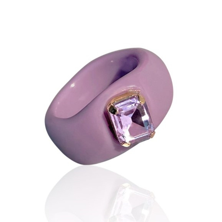 Resin Material Geometric Pattern Wholesale Jewelry Ig Style Geometric Resin Rhinestones Inlay Rings