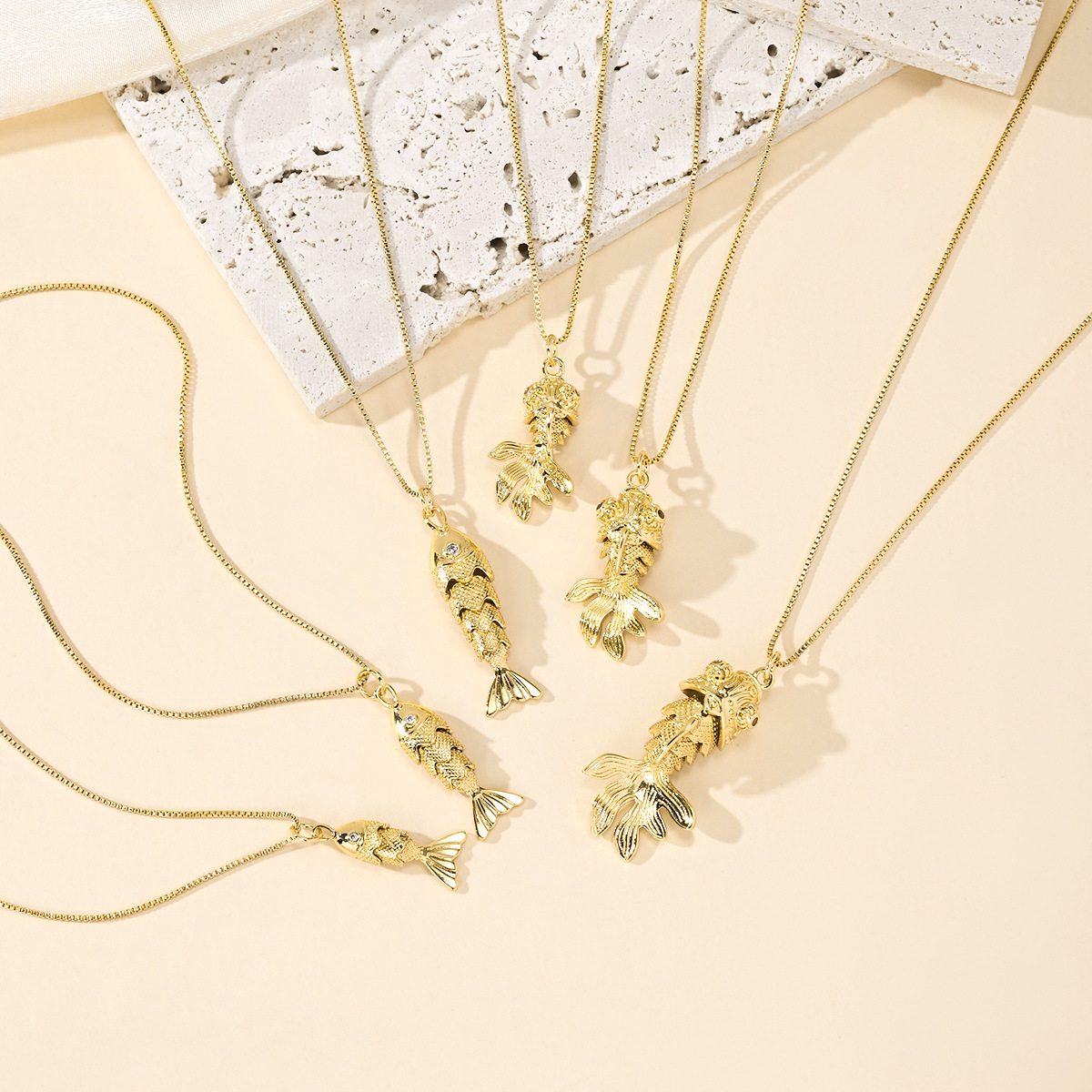 Women's Gender Wholesale Jewelry IG Style Retro Fish Copper Box Chain Pendant Necklace