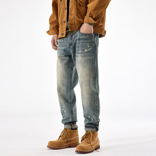 American Style Retro Jeans Men's Trendy Brand Loose Straight plus size Casual Trousers Non-elastic Daniu Dad Tannin Pants