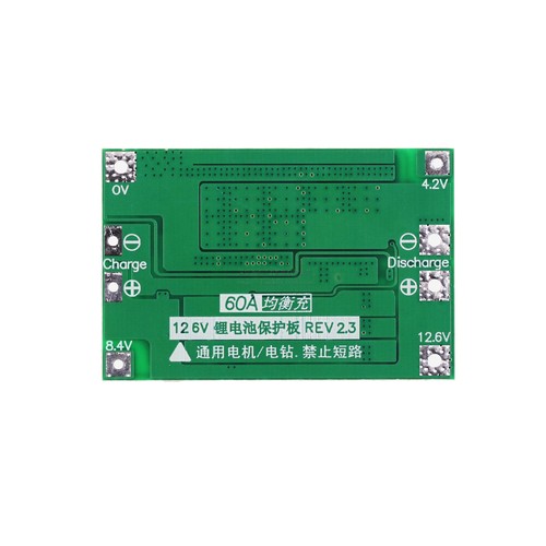 3 strings of 11.1V 12.6V 18650 lithium battery protection board with balanced 60A current split port