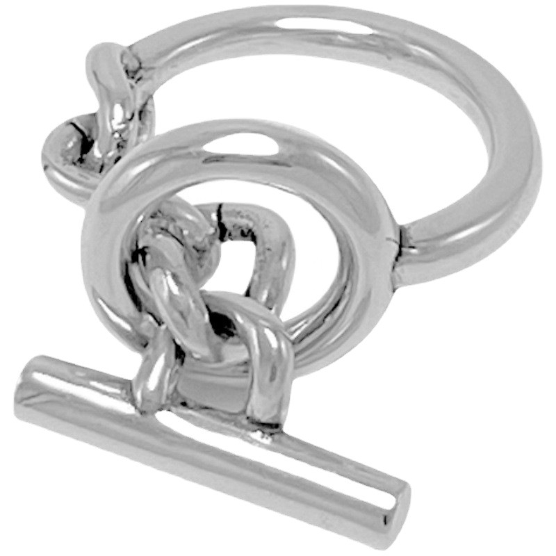 Versión coreana S925 anillo redondo multicapa personalizado chapado en plata para mujer, anillo abierto de dedo índice con cadena con hebilla OT de moda retro.