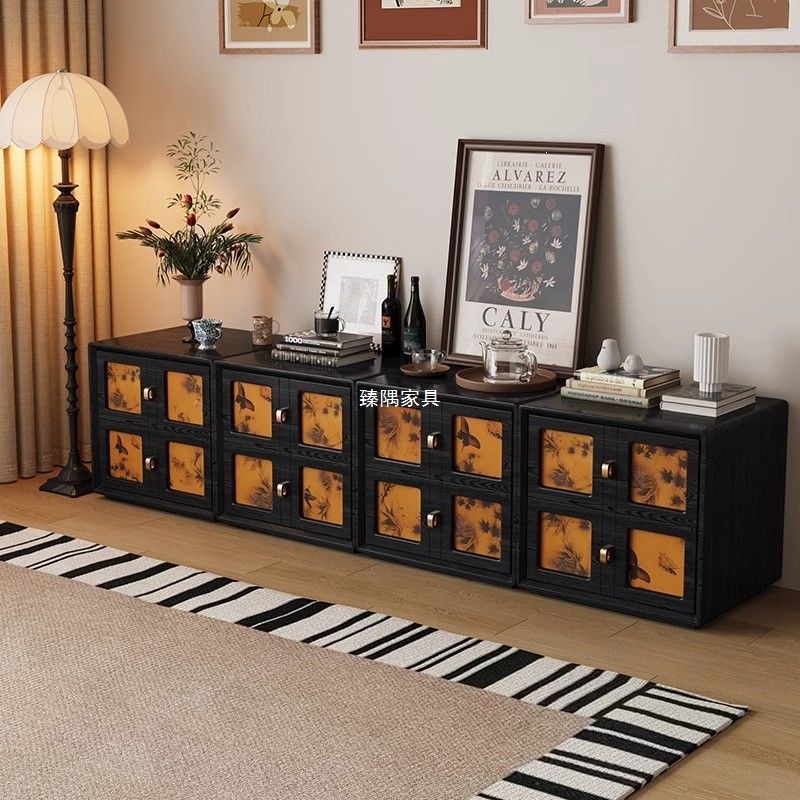 Gabinete combinado de módulo de armazón de madera maciza y hilo de nube medieval, gabinete de tarjeta de sala de estar, nuevo gabinete de televisión chino, gabinete de cabezal de cama combinado