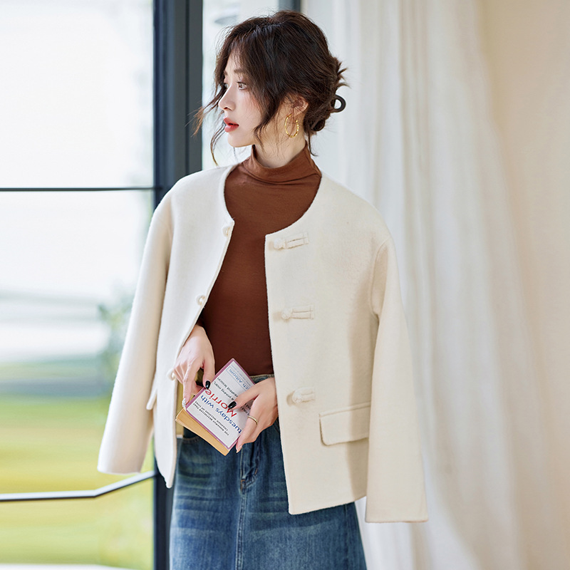 New Chinese-style Chinese-made Double-sided Wool Coat Women's 2025 Spring and Autumn New Small Button Short Tat Coat