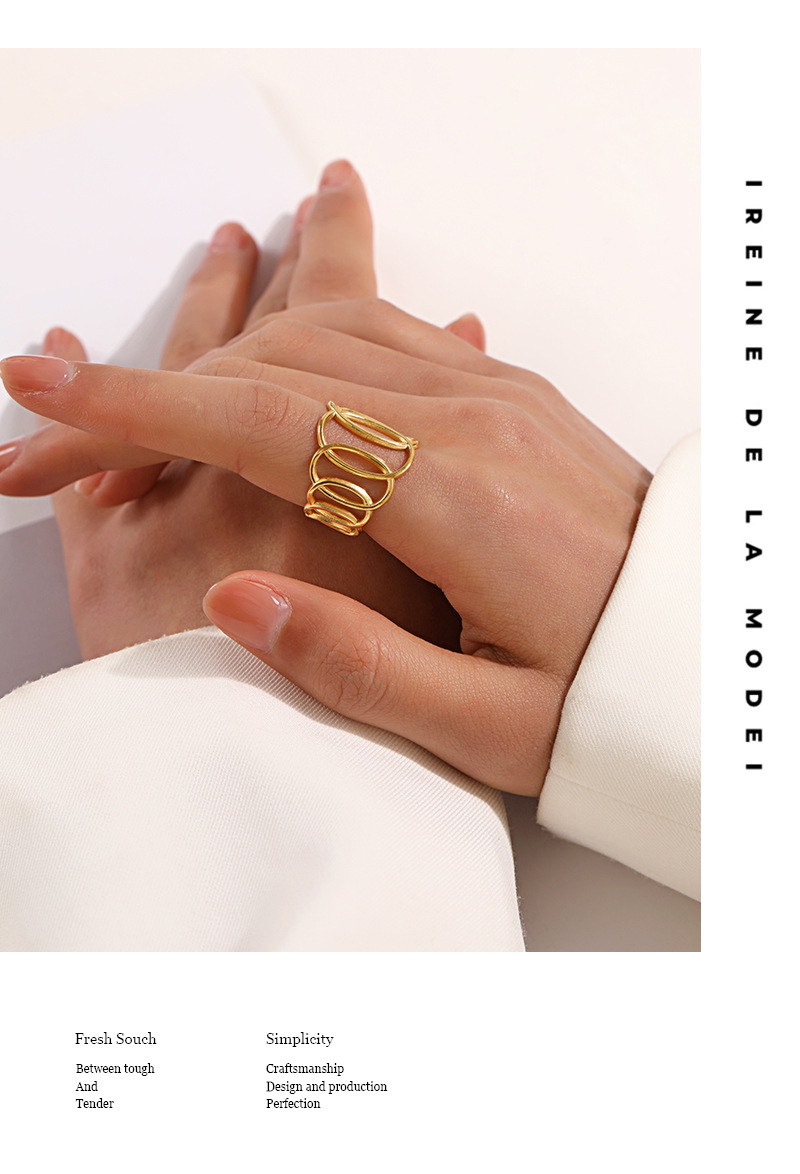 6g Weight PVD Coated Gold Plating Process 18K Gold Plated Plating Material PVD Coated 18K Gold Plated Geometric 304 Stainless Steel Streetwear Waterproof Non Tarnish Open Ring
