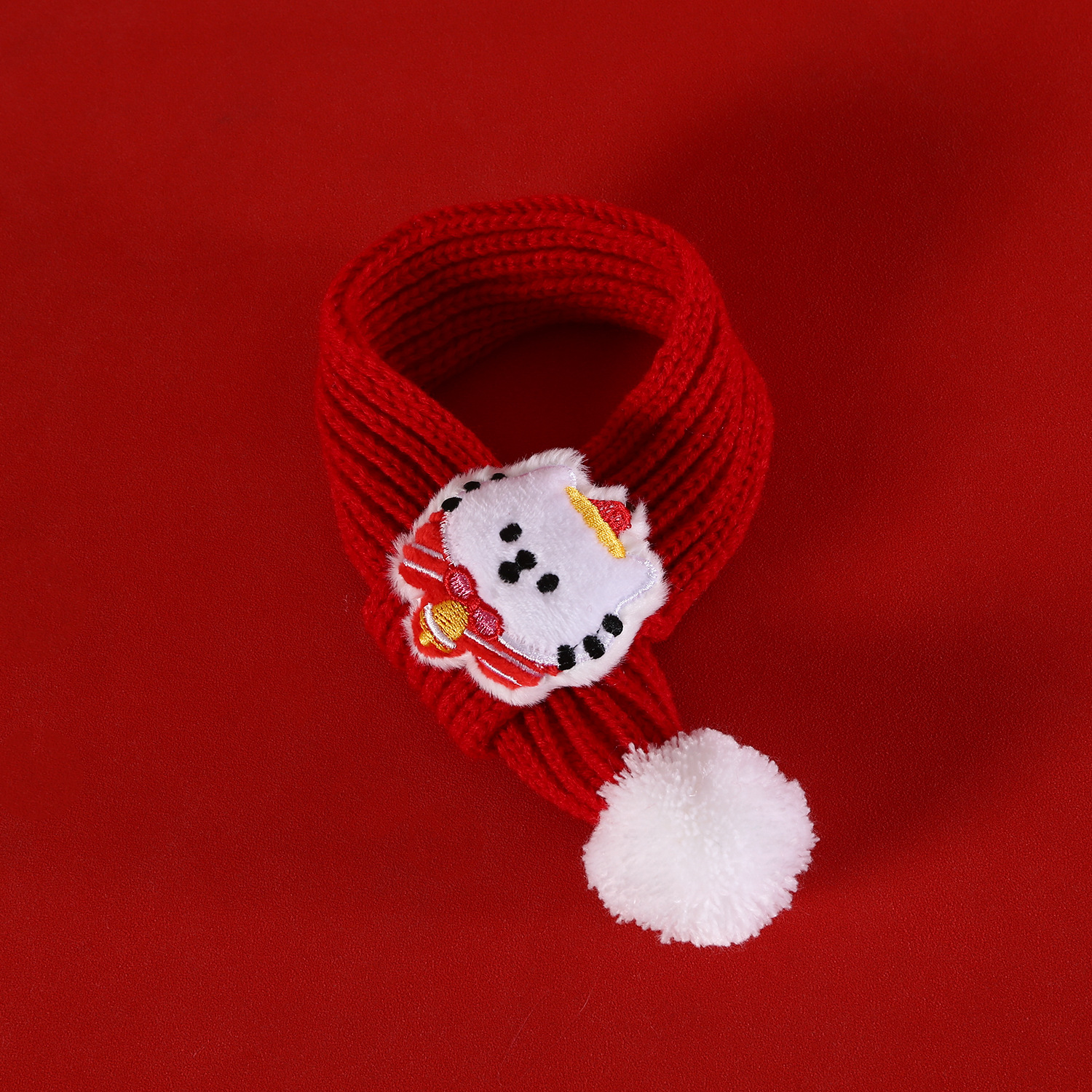 2024 bola de lana de mascota bufandas navideñas lana de punto rojo y verde dibujos animados para gatos y perros accesorios set de collares y sombreros image 7