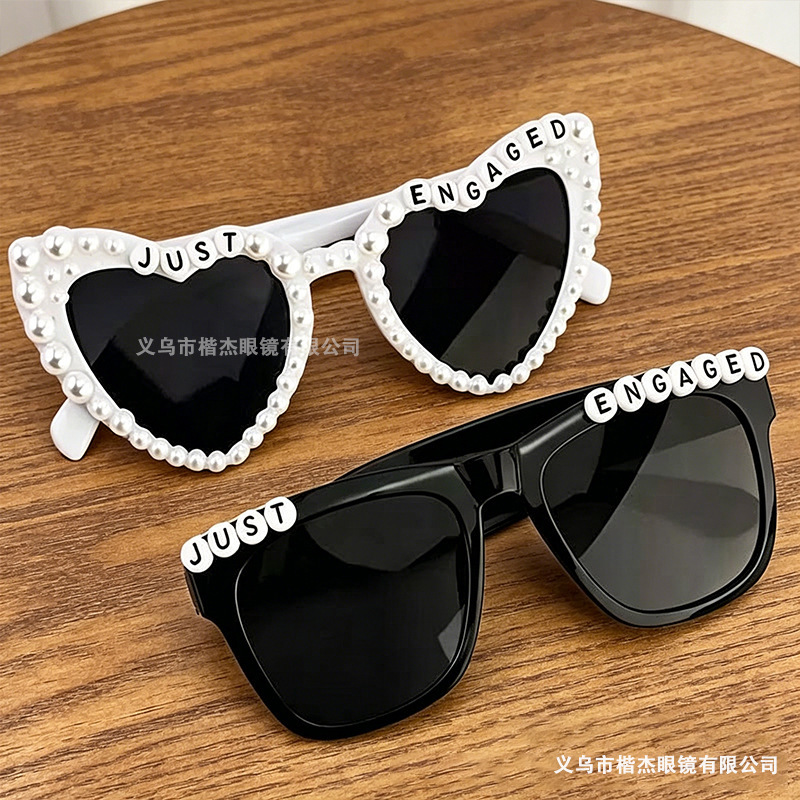 Cross-Border New Model Just Engaged Engagement Party Pearl Heart Decoration Glasses Engagement Theme Sunglasses Cross-Border New Model Just Engaged Engagement Party Pearl Heart Decoration Glasses Engagement Theme Sunglasses