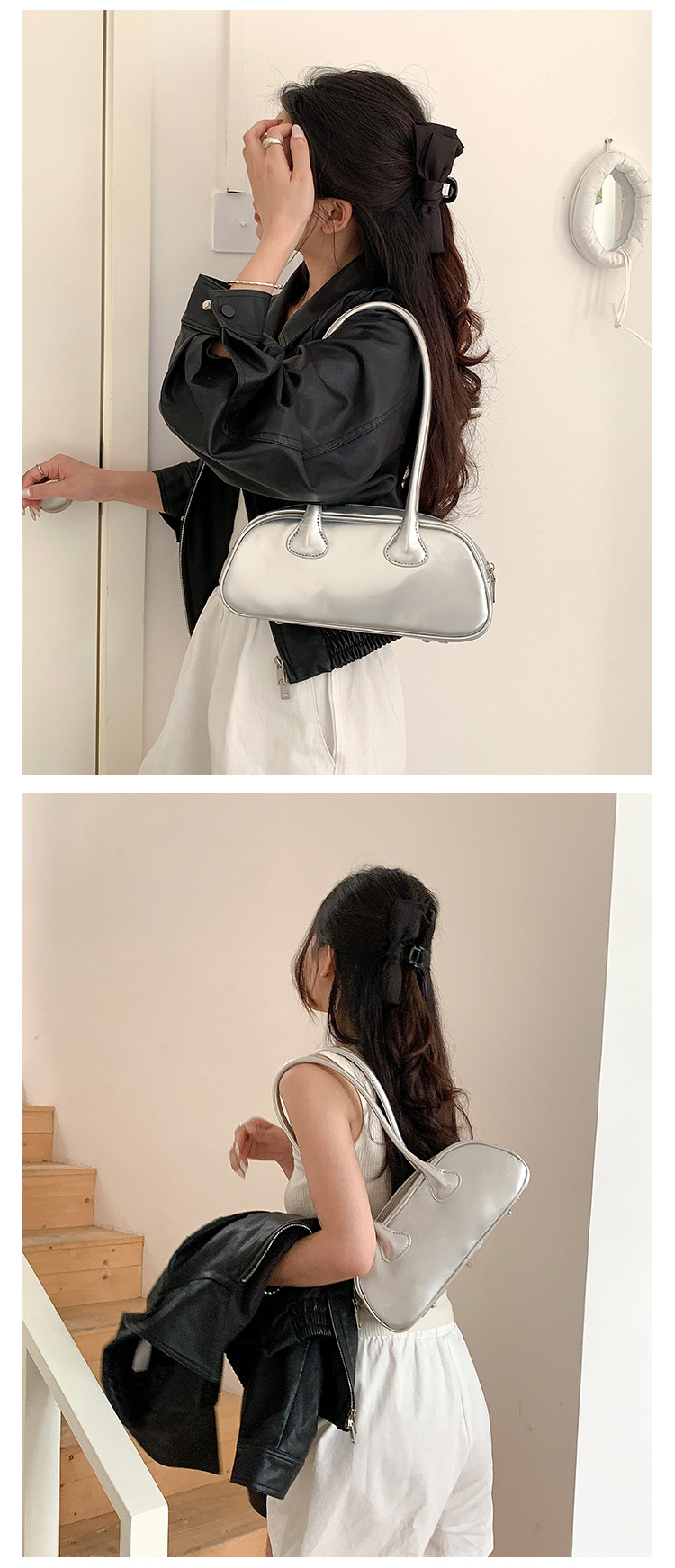Piccolo gruppo lucido PU stick versione coreana, nuova borsa monospalla sottobraccio, modellatura in vernice, alla moda e_voghion.com