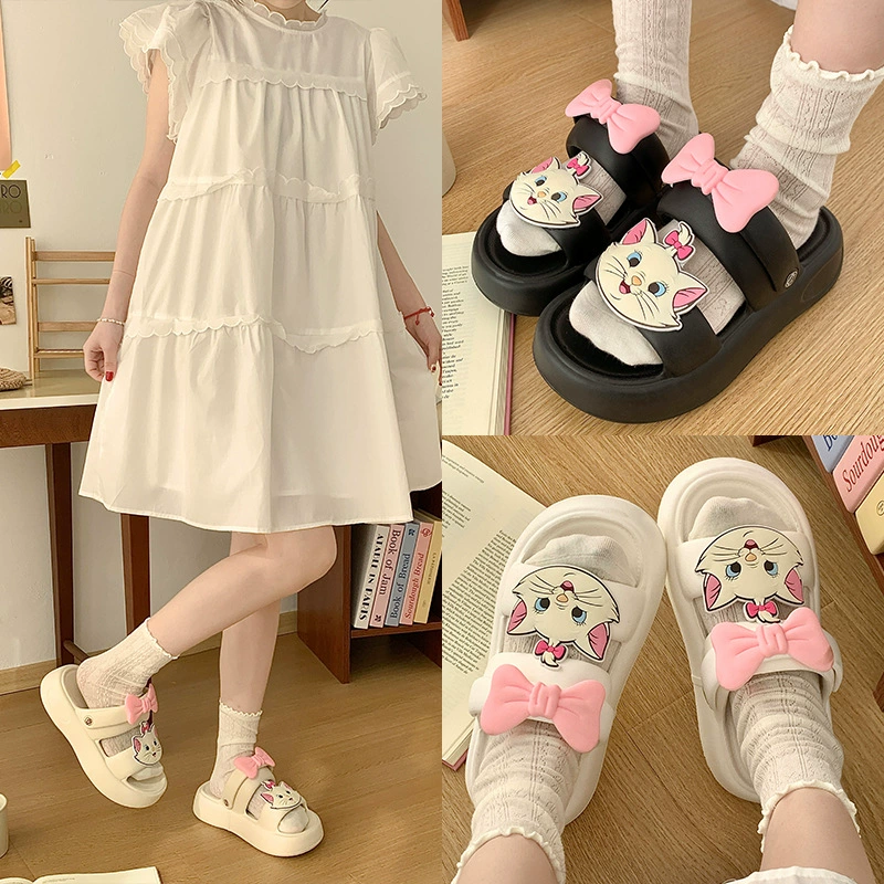 Детские сандалии Летний новый мультфильм милый кошачий бант с толстым дном нескользящие на пляже