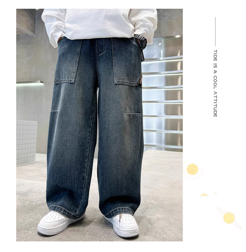 Casual denim broek voor jongens wijd model modieuze stijl_voghion.com