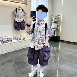 男童夏季短袖套装2026新款酷帅宝宝短袖薄款衣服儿童夏装两件套4