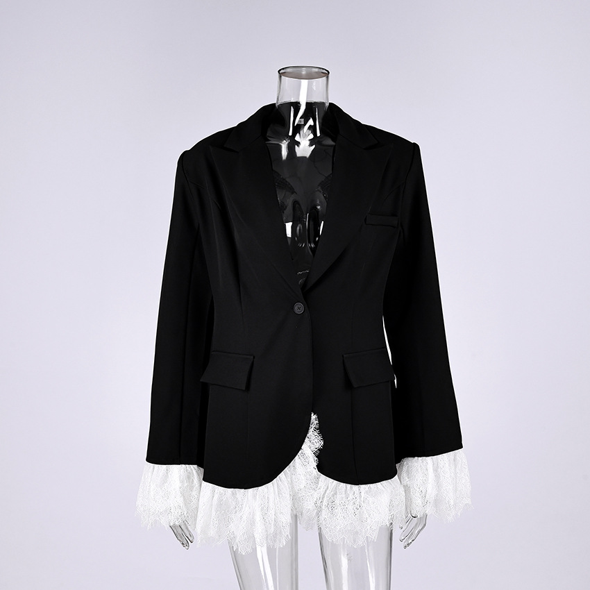 ng2510292 2025 Coss-Bode Euopean And Ameican Women's Suit Jacket V-Neck Lace Tim Elegant Black Blaze Fo Women Autumn_ecoleips.com
