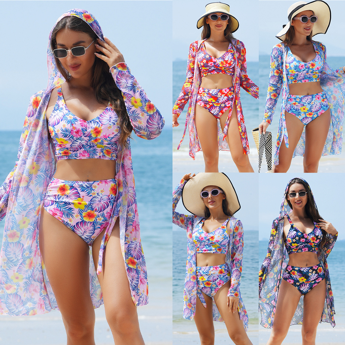 Ming Yi nueva moda europea y americana de alta gama sexy multicolor estampado bikini traje de baño de mujer de tres piezas BIKINI