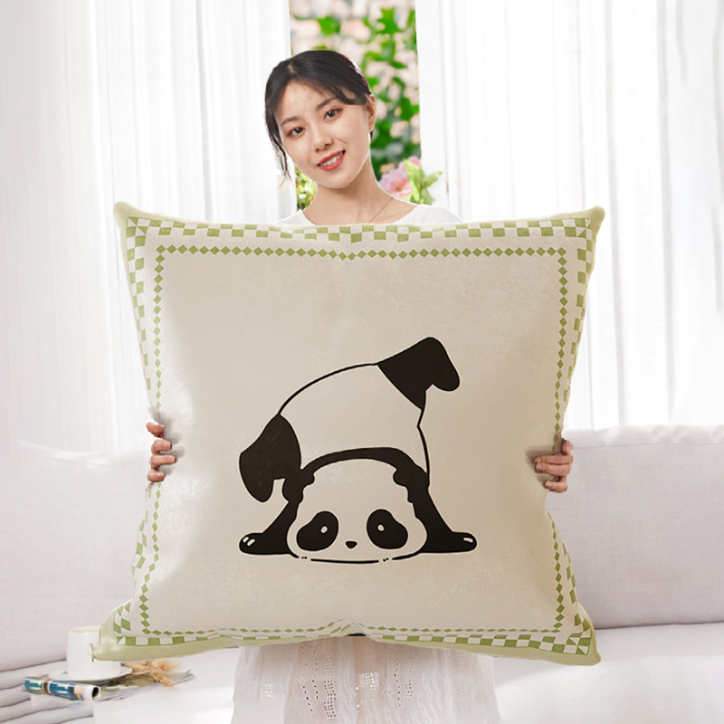 녹두색 팬더 브로케이드 베개