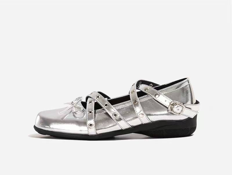 Dance Shoes Genuine Leather 5cm Internal Height-increasing Silver Square-toed Ballet Women, Shallow Bowknot Mary Jane Shoes For_voghion.com
