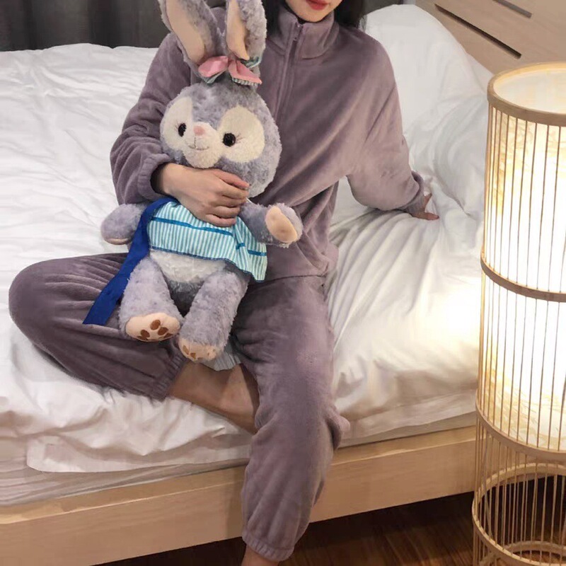 拉链家居服套装女秋冬新款加厚保暖休闲运动睡衣外套暖暖套装简约|undefined