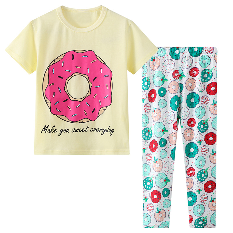 Amazon suministro de los niños dibujos animados algodón desgaste traje europeo y americano manga corta delgada pijamas niñas al por mayor