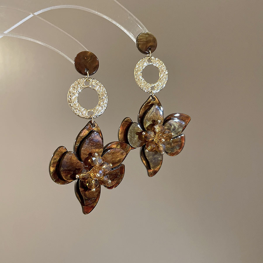 Pendientes de borla de flor de vidrio de resina de aguja de plata Pendientes de lujo ligero y dulce de alta gama Pendientes de nicho de moda mujer