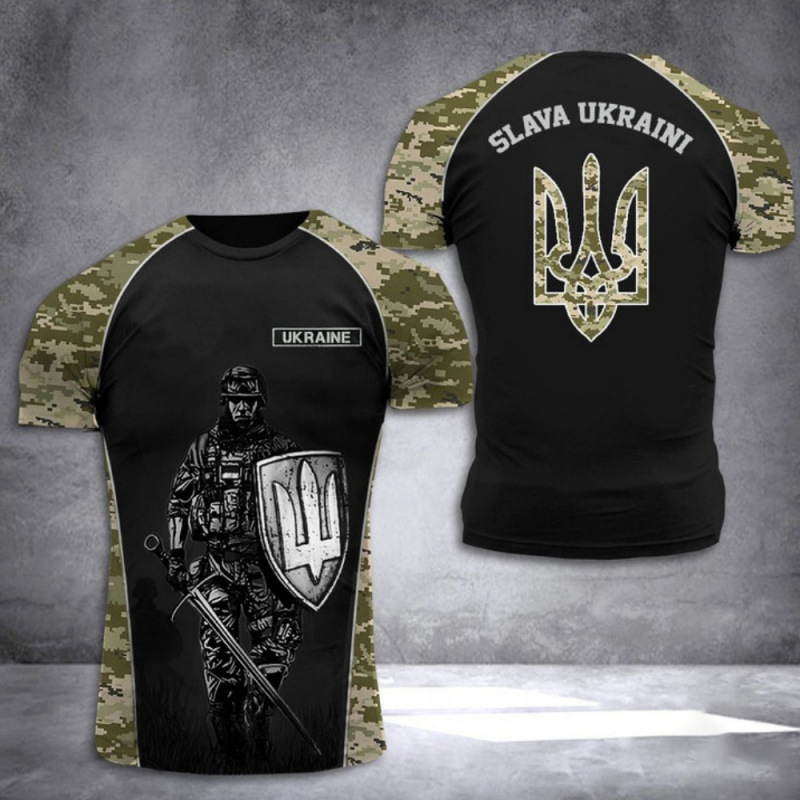 Cross-Border Exclusive Supply of Men's T-Shirts for Summer, Short-Sleeved Ukraine Lv National Emblem 3D Printed Fashion Round Neck Pullover T-Shirt Cross-Border Exclusive Supply of Men's T-Shirts for Summer, Short-Sleeved Ukraine Lv National Emblem 3D Printed Fashion Round Neck Pullover T-Shirt