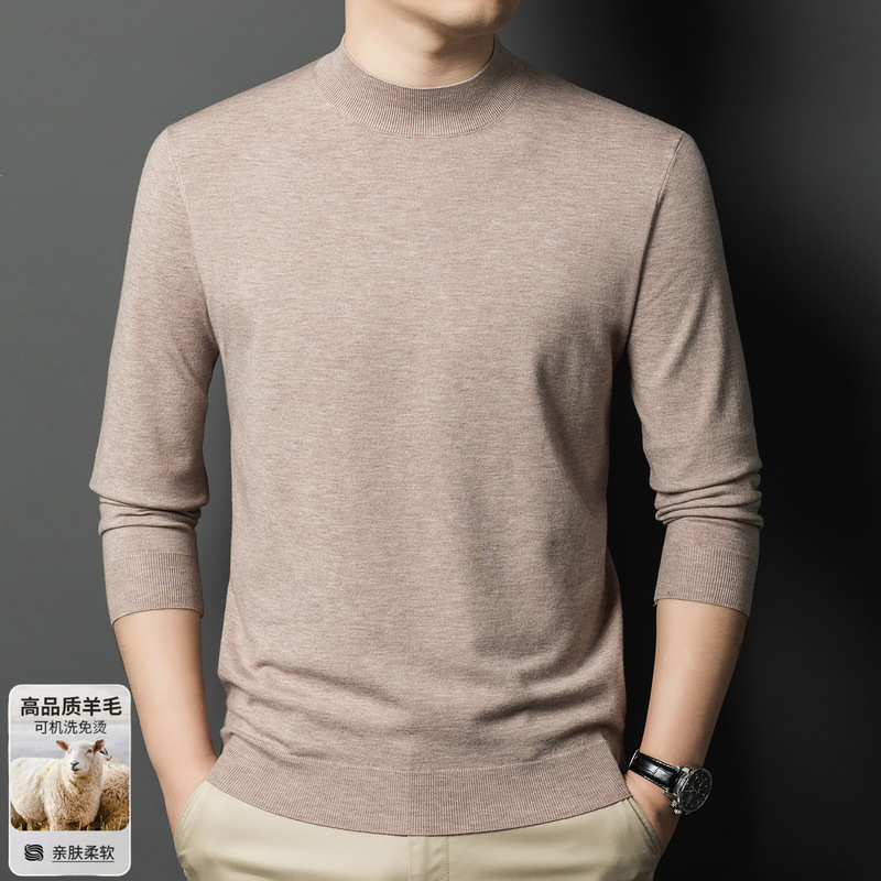 Worsted Knitted Long-sleeved Woolen Sweater Men's Autumn and Winter Thickened Warm Half-high Neck Solid Color Base Shirt Inner Sweater