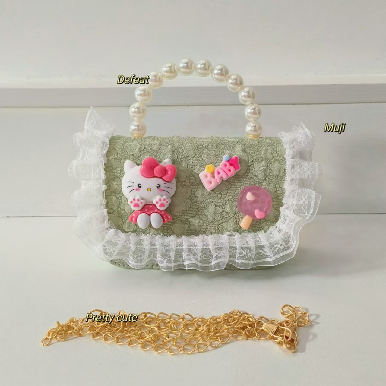 Bolso de perla bolso de hombro bolso de cambio bolso de princesa bolso de caricatura gato KT bolso de niños bolso de cadena bolso pequeño