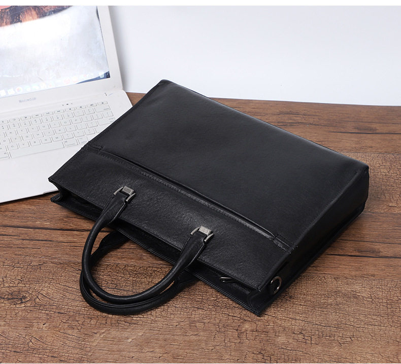 Túi xách tay công sở nam da bò lớp đầu, cặp đựng laptop 15.6 inch nhiều ngăn, 39×7×29 cm — Màu đen chi tiết 21