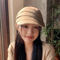 2025新型綿麻のしわのアヒルの舌の帽子の子供の春の夏の日本の大きい頭は顔の小さいレジャーの前に帽子の潮を現します。
