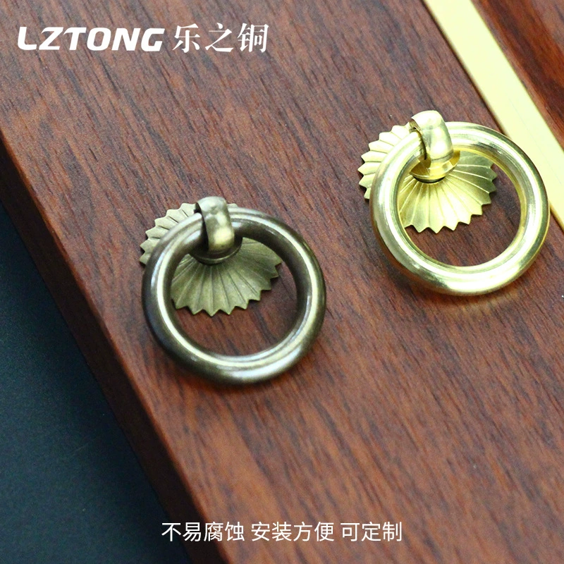 Chinese copper handle drawer wardrobe door Chinese vintage antique simple single-hole door handle brass wardrobe handle
