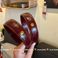 【oh oh】高级安可拉红皮质宽边发箍ins风轻奢复古显白法式头箍