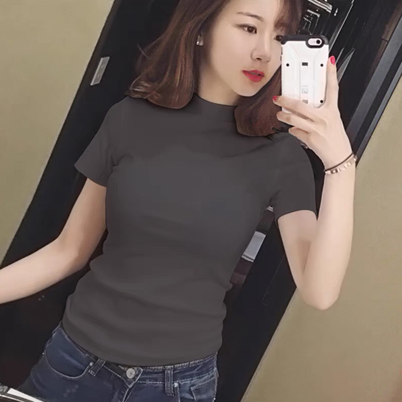 다크 그레이 하프 터틀넥 반소매