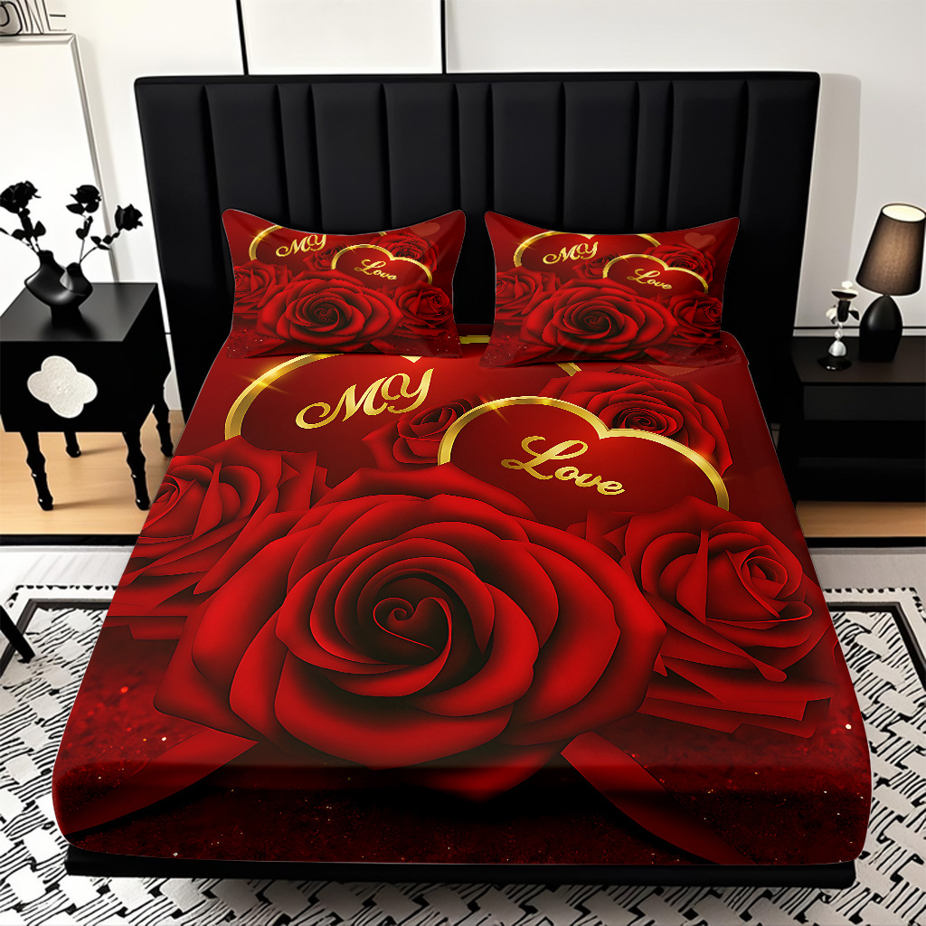 TEMU / JIT serie de flores de rosa multicolor 3D impresión digital set de cama para diseñar el fabricante de la fuente