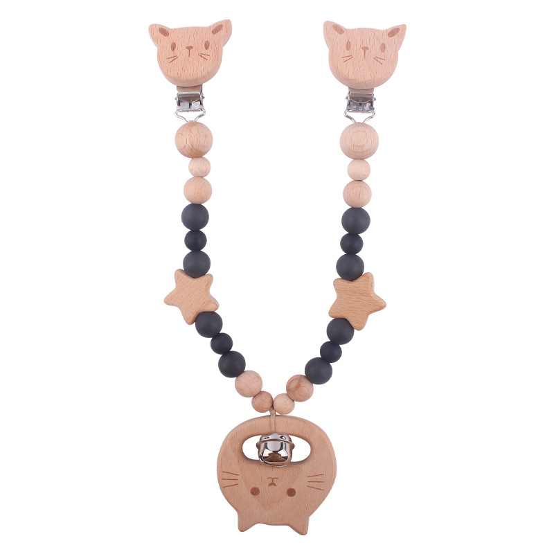 Nuevo bebé de dibujos animados de haya animal chupete clip calmante bebé mordida chupete cadena coche colgando mordedor conjunto de tres piezas