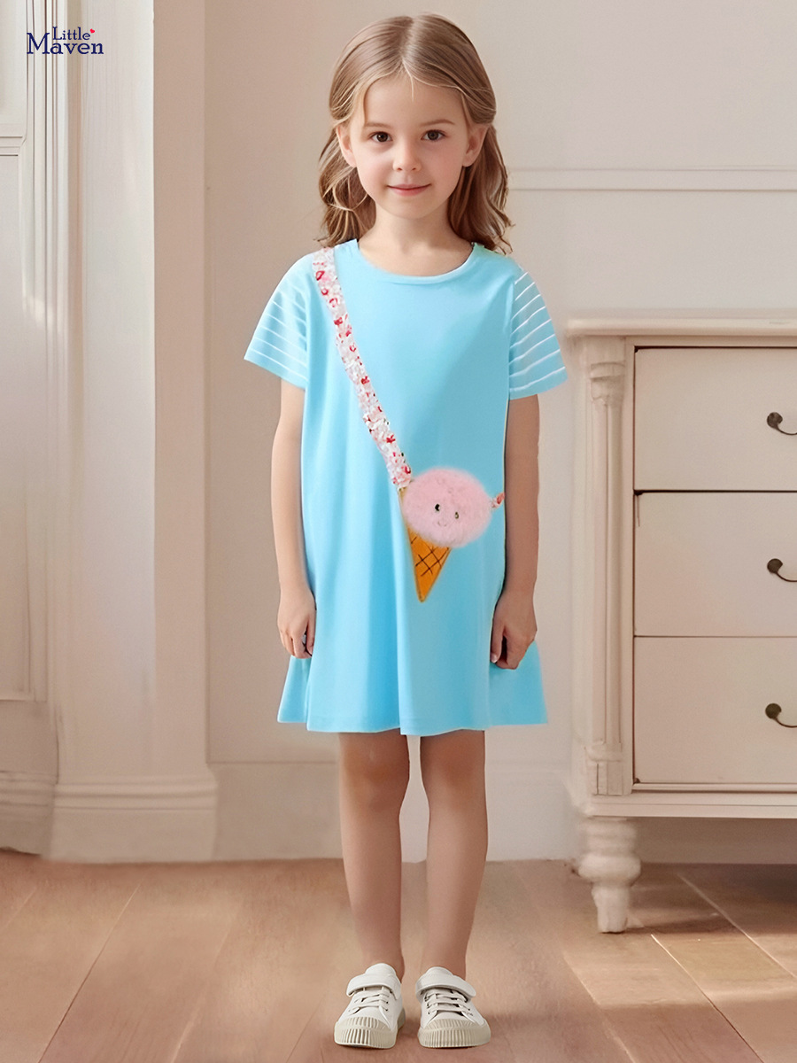 Little maven verano fábrica de ropa para niños al por mayor vestido de niña de dibujos animados nuevo estilo europeo y americano falda para niños