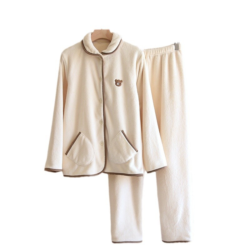 女性と男性用のコーラルベルベットパジャマ、秋冬カップルセット、和風カジュアルベルベット厚手暖かいホームウェア