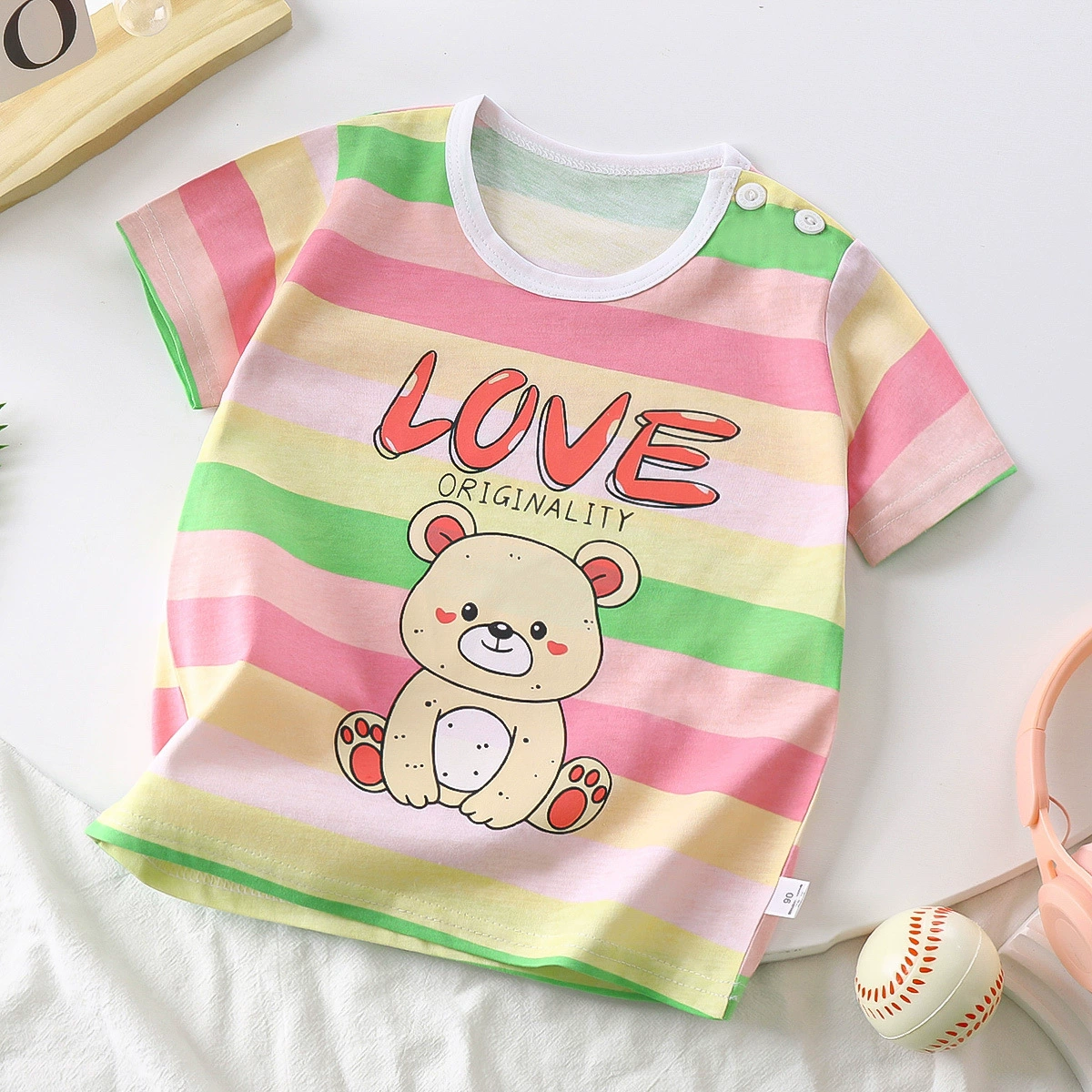 Children's Cotton Summer T-Shirt for Boys, Korean Style, Short Sleeve, Cute Cartoon Prints