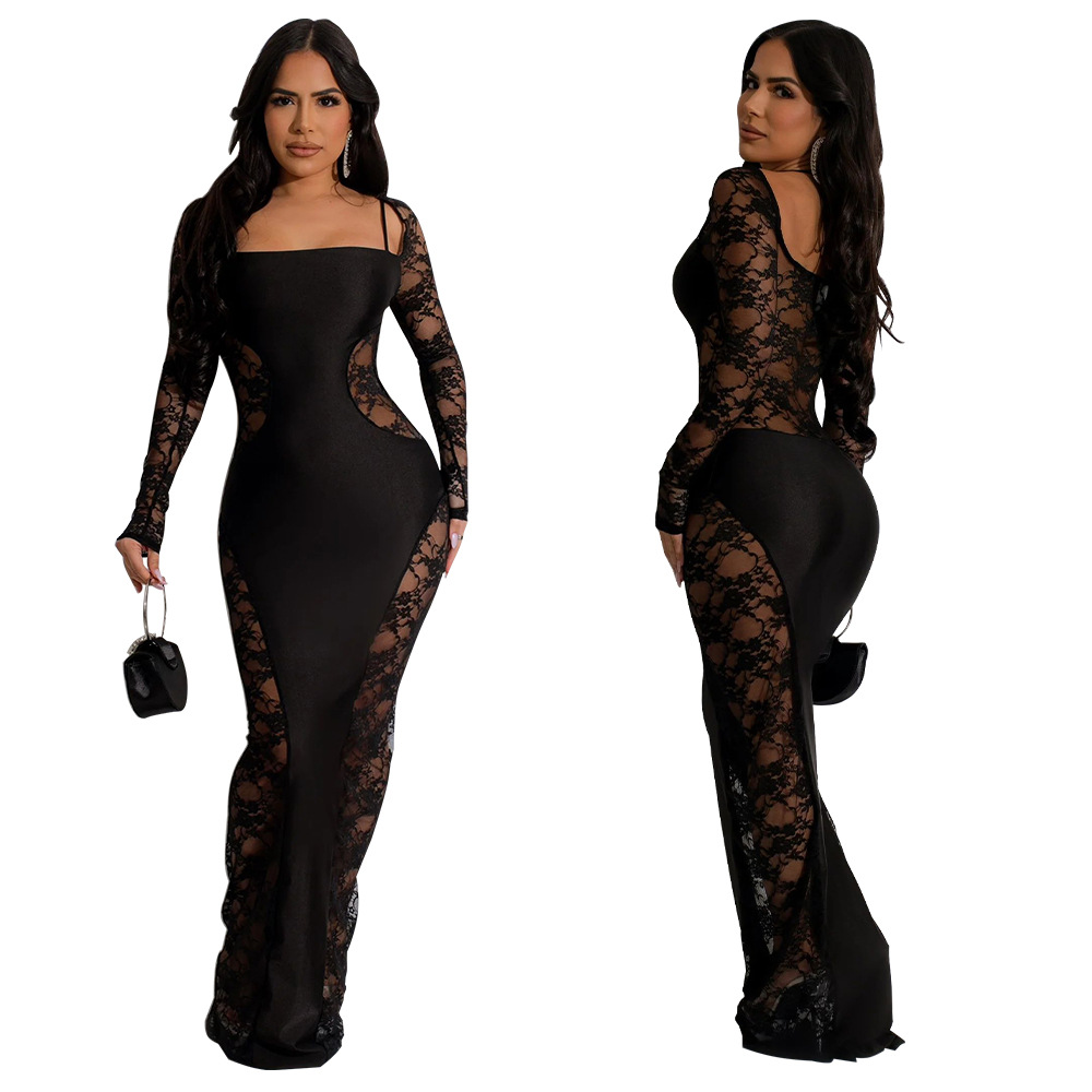 Women's Sheath Dress Elegant Streetwear Square Neck Long Sleeve Solid Color Maxi Long Dress Daily display picture 13