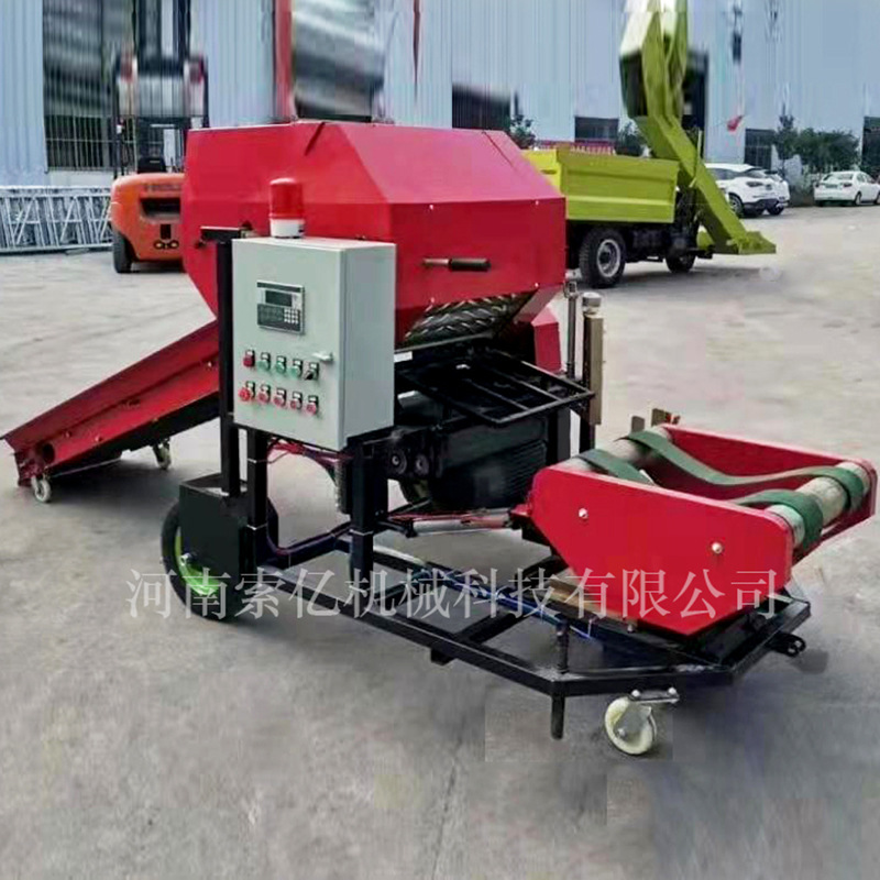 青贮秸秆自动包膜打包机 发酵草打捆压实包膜机 干湿秸秆打包机