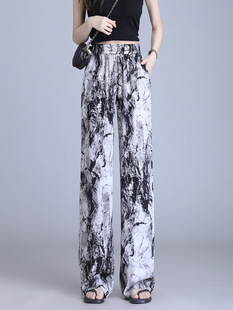 ~ 6 plus size 200kg small chiffon straight pants women's new national style ice silk thin drape sunscreen wide leg pants