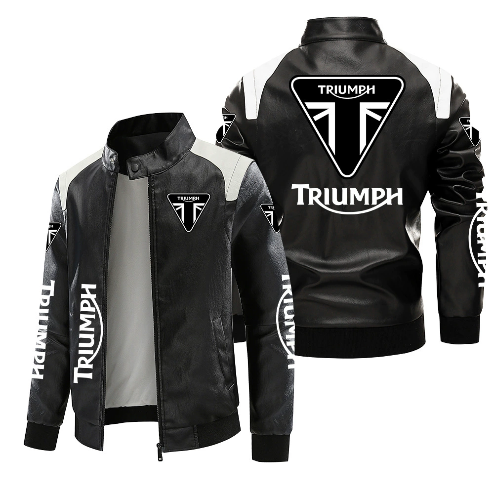 [Европейский код плюс бархат] пальто Triumph punishmenter автомобильная клевая кожаная куртка большого размера печать осень и зима PU высокого класса мужская зажим