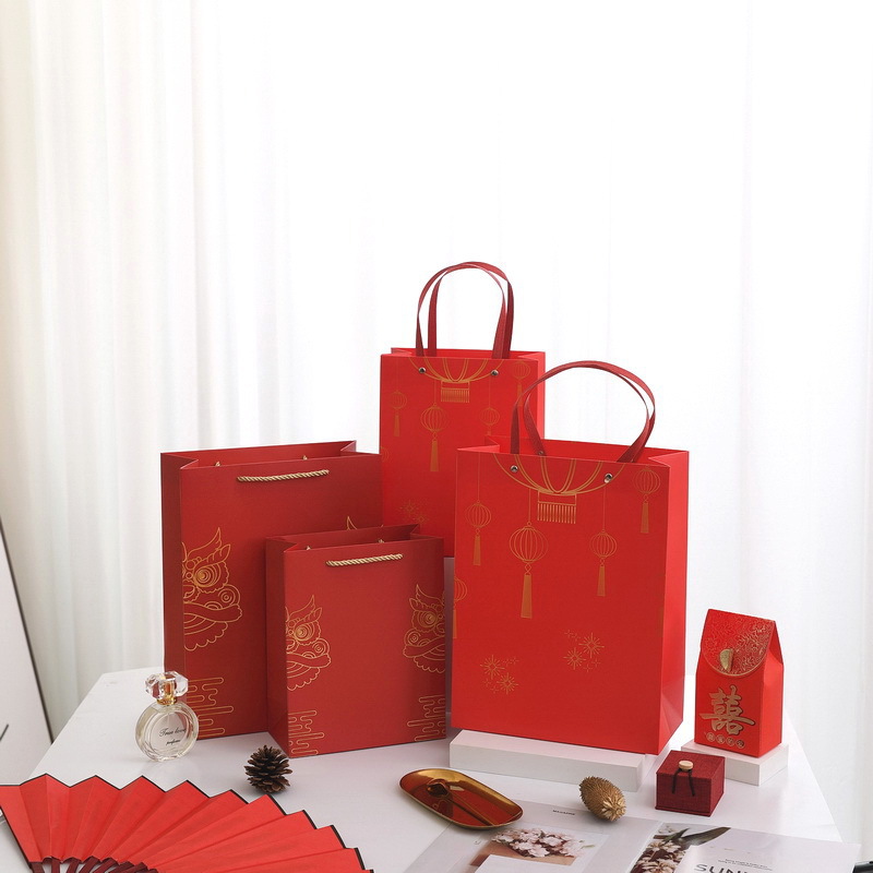 中国风 礼品袋新年喜庆手提袋礼盒包装袋现货红色礼品纸袋回礼袋