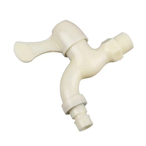 4-point plastic faucet for outdoor and indoor use in public places. Beige engineering plastic washing machine quick-opening faucet.