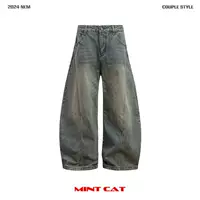 Джинсовые брюки Mint Cat, свободный ретро-клинобразный широкий крой, осень 2024 синие