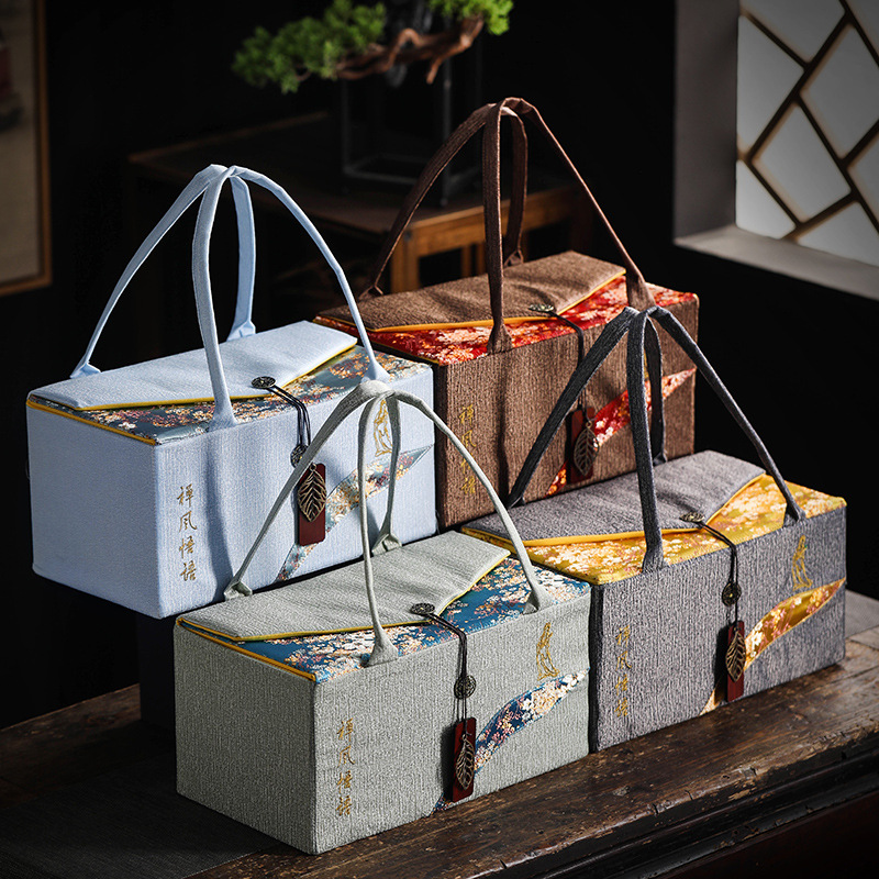 新款布藝茶葉罐布禮盒包裝袋便攜式收納袋密封罐禮品盒雙罐可製作