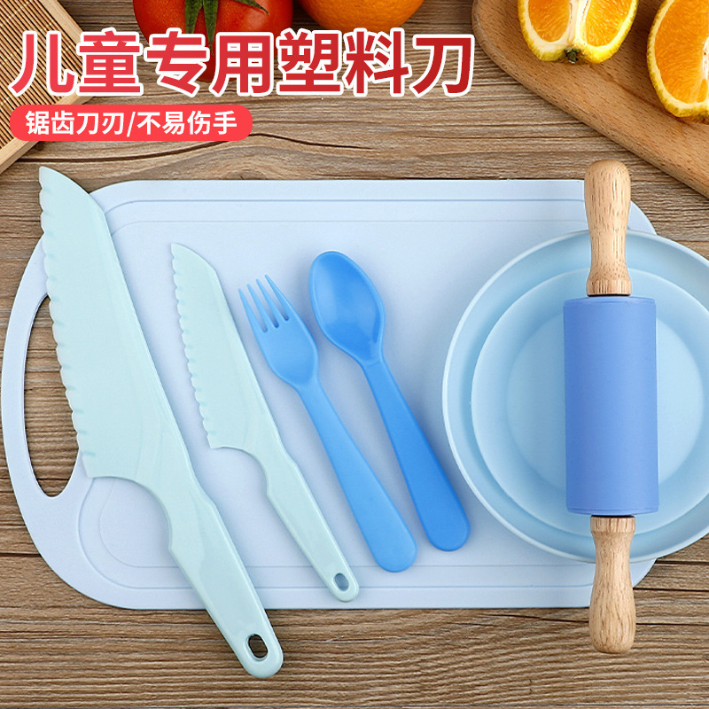 Niños cuchillo de frutas no fácil de lastimar la mano jardín de infantes cuchillo de plástico de corte de verduras cuchillo de tablero de verduras set no
