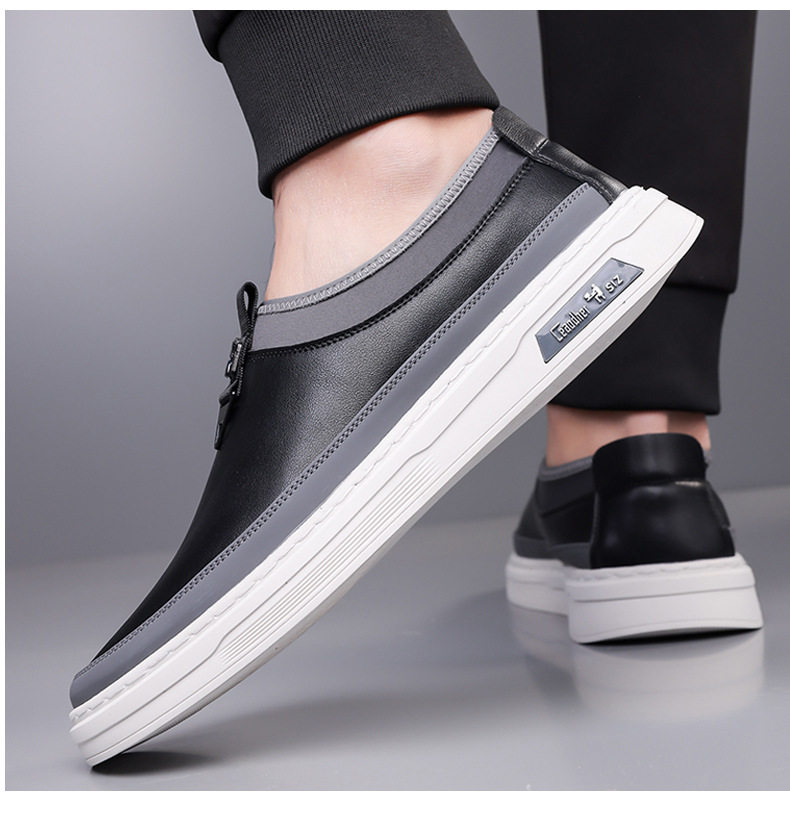 Giày sneaker nam cổ thấp dáng giày ván, mũi tròn, dây buộc, mặt da mềm — GX367 màu trắng, GX367 màu đen chi tiết 18