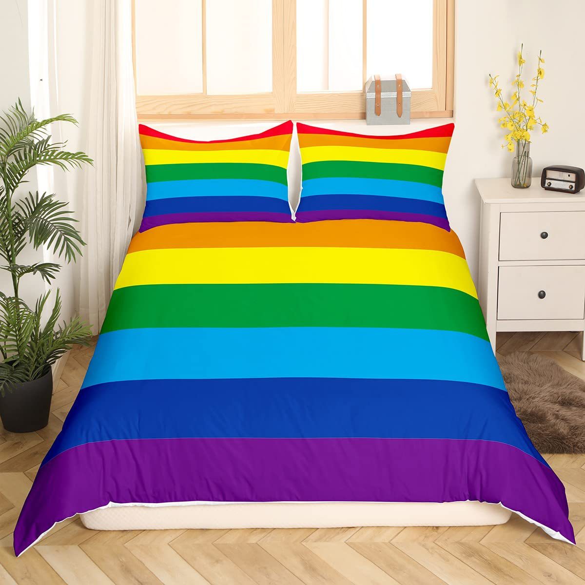 Transfronterizo arco iris estriado edredón conjunto de tres piezas conjunto de impresión digital 3D conjunto de ropa de cama comercio exterior