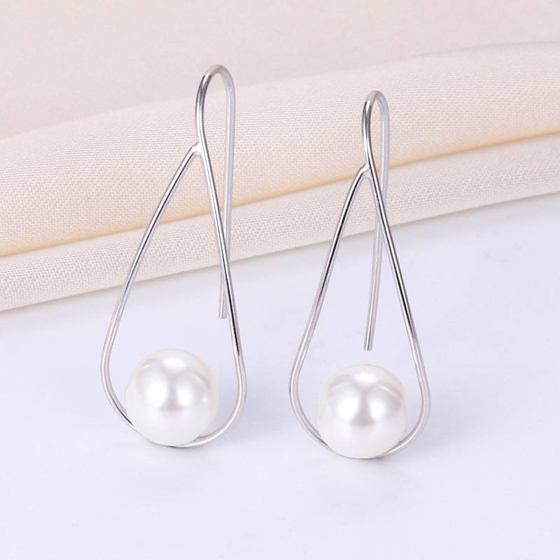 Casual, Simple Style, Streetwear Style 925 Sterling Silver Geometric Artificial Pearls Casual Simple Style Streetwear Drop Earrings For Women's