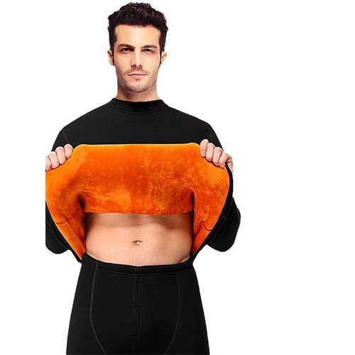 Gold Fleece Set Including High-Neck Warm Innerwear for Men and Women, Thick Fleece Autumn Top and Bottom for Middle-Aged Adults, Two Pieces per Set