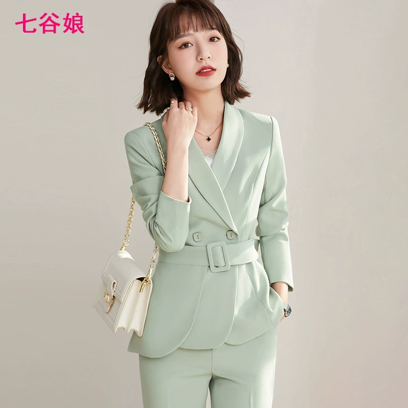Куртка с поясом, Женская деловая одежда, весна и осень, новый элегантный маленький костюм с верхней талией, рабочая одежда