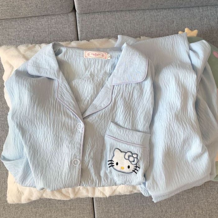 Comercio exterior transfronterizo caliente transmisión en vivo 120g nube pijamas de algodón mujeres primavera y otoño dibujos animados solapa cárdigan traje de servicio a domicilio
